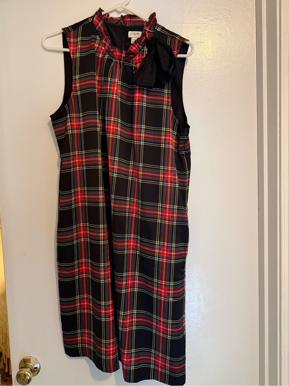 J. Crew Red and Black Plaid Sleeveless Dress with Neck Bow